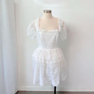 Vintage Delias Babydoll Floral Mini Puff Cupcake Dress White Lace Square XXL